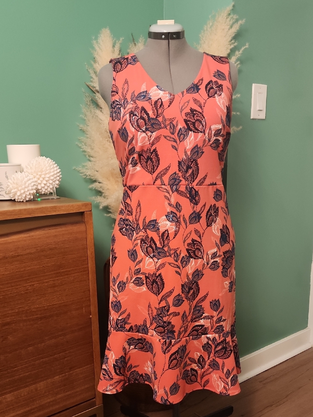 Banana Republic Coral Dress with Navy Floral Print